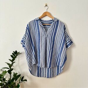 madewell Courier Button-Back linen Shirt in blue Hinsdale Stripe medium